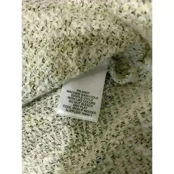 Liz Clairborne Sweater Large Gold Metallic Open Knit Kangaroo Pocket Pullover - Picture 6 of 10